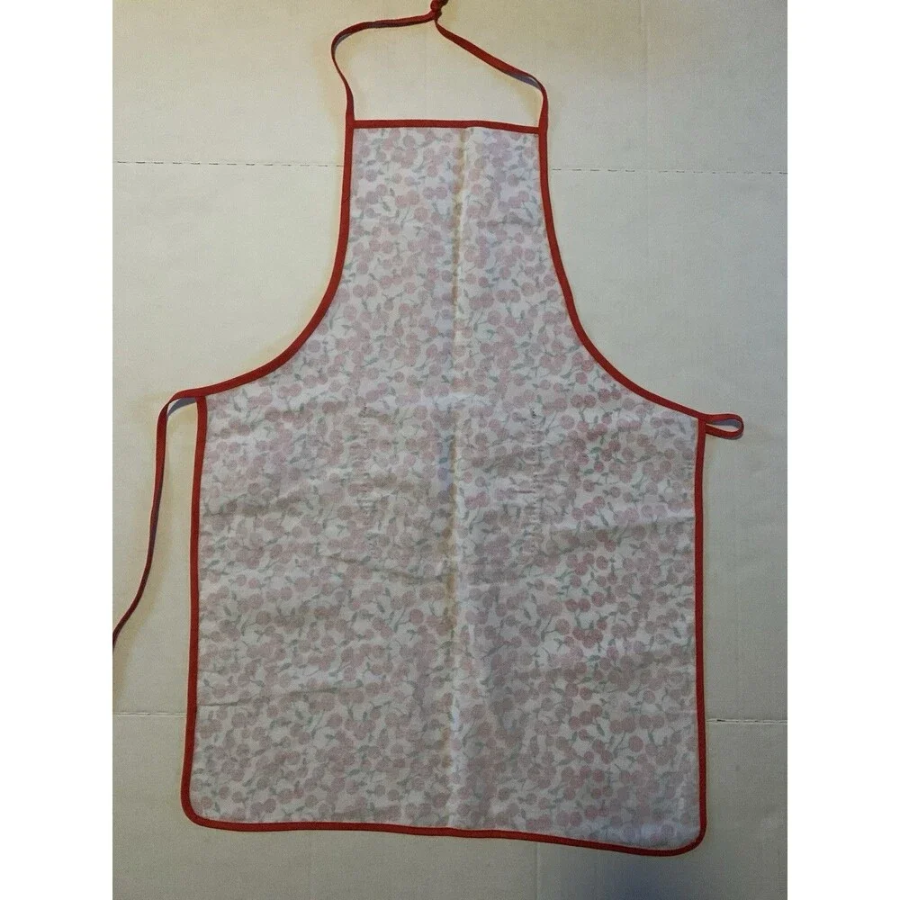Vintage Cherry Print Cotton Bib Apron with Pockets for Adults